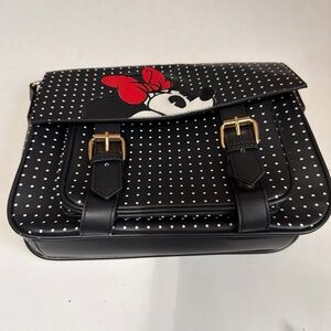 Disney Black Polka Dot Minnie Satchel with Red Bow